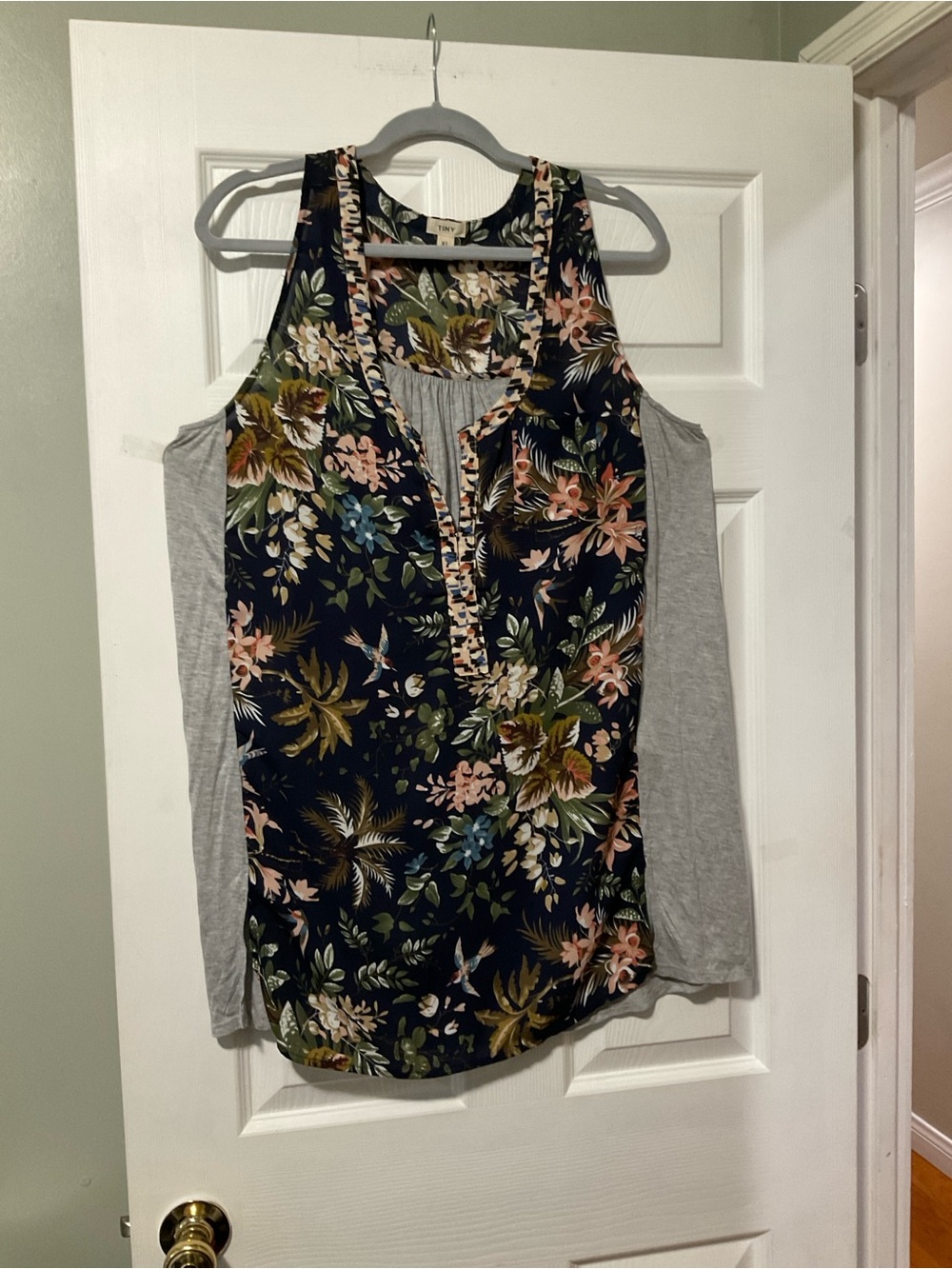 Floral Cold-Shoulder Tank Top in Navy and Gray